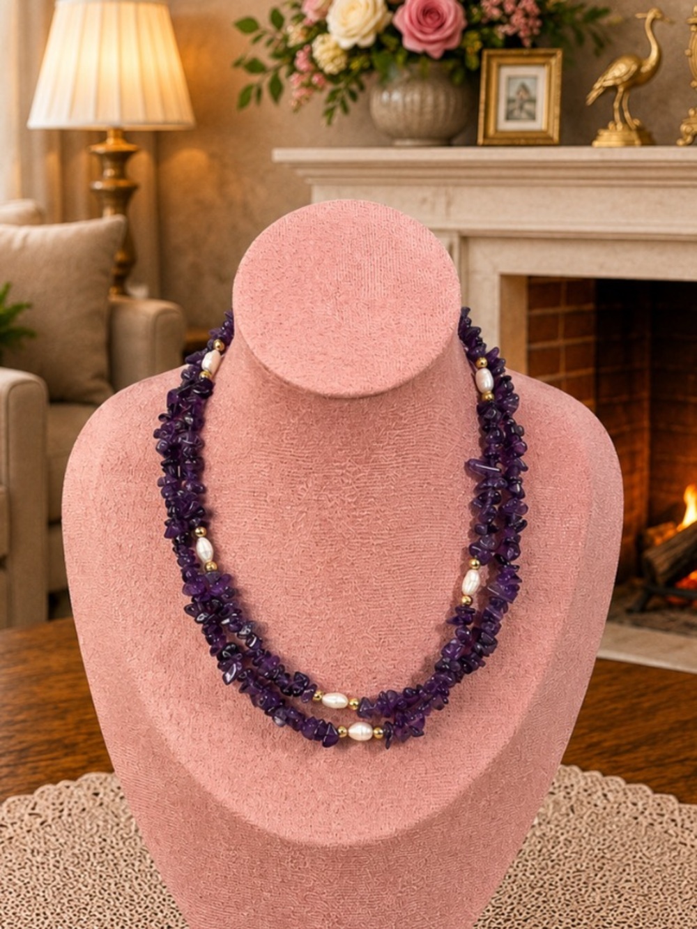 Vintage Amethyst & Freshwater Pearl Necklace